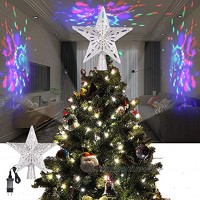 ALLOMN Éclairage de Noël Topper d'arbre de Noël Lumière de Projecteur Paillettes 3D Illuminées Étoile Arbre Topper avec LED Réglable Câble de 3m Prise Européenne Bande RGB