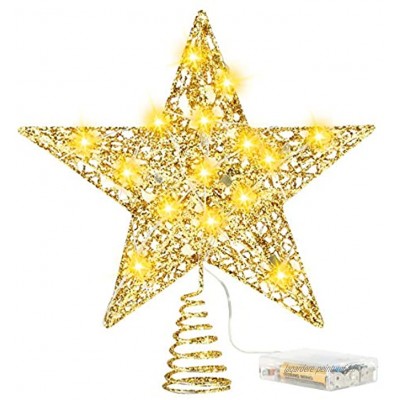 Topper Étoile de Sapin de Noël de 8 Pouces avec Guirlandes Lumineuses à LED Décoration d'arbre de Noël Étoile Scintillante à 5 Branches
