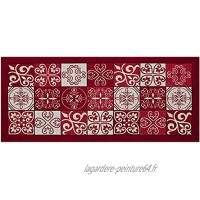HomeLife Tapis de cuisine anti-taches et antidérapant moderne avec motif faïence lavable tapis de couloir coloré fabriqué en Italie 58X140 rouge