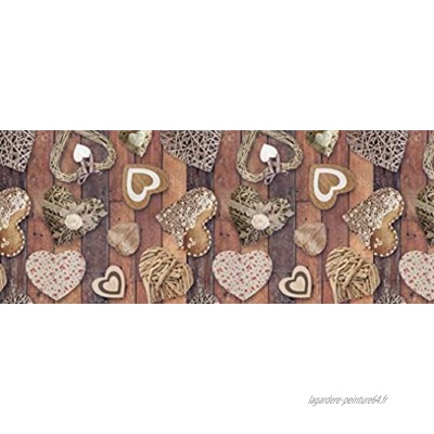 HomeLife Tapis de cuisine antidérapant lavable en vinyle 52 x 140 cm fabriqué en Italie anti-taches en PVC intérieur et extérieur motif cœurs en bois tapis long en caoutchouc [140 cm]