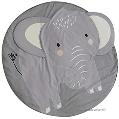 Yinuoday Couverture de sol pour bébé en coton 95 cm Tapis de couchage rond Motif éléphant mignon pour bébé