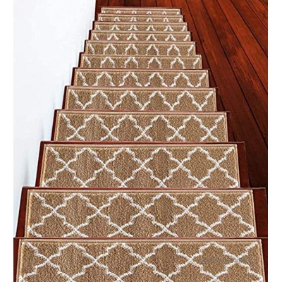 Lot de 13 marchettes d'escalier contemporaines confortables vibrantes et douces | Beige et blanc 22,9 x 71,1 cm | 100 % polypropylène | Ruban adhésif appliqué