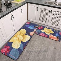 Lot de 2 tapis de cuisine lavables antidérapants pour intérieur ou extérieur Motif floral tropical