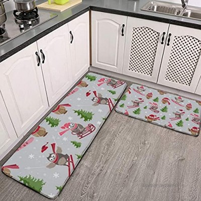 Lot de 2 tapis de cuisine lavables antidérapants pour intérieur ou extérieur Motif hiboux mignons