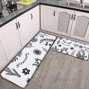 Lot de 2 tapis de cuisine lavables antidérapants pour intérieur ou extérieur Motif plantes gribouillées