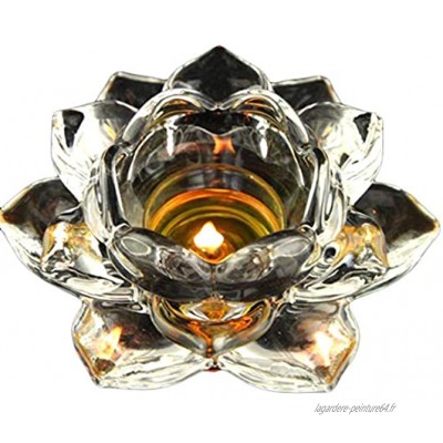 juanxian Lot de 2 bougeoirs photophores de méditation en verre en forme de fleur de lotus Idéal comme décoration de table pour Noël 12,7 cm
