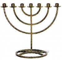 Kapelanczyk Bougeoir traditionnel Menorah d'Israël à 7 branches Menorah 42 cm Patine dorée