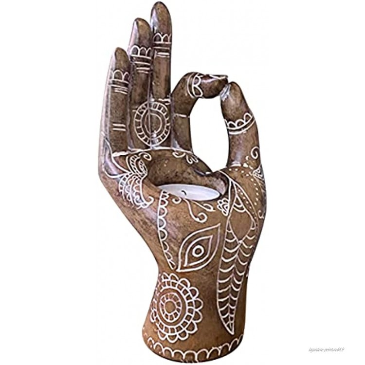 TGUS Bougeoir en forme de main de Bouddha Mudra Bougeoir décoratif de style bouddhiste zen Pour salle de méditation Bronze