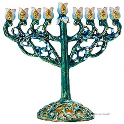 YU FENG Bougeoir Hanukkah Menorah 9 branches avec fleurs vertes