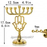 YU FENG Bougeoir Menorah 7 branches en métal doré avec étoile et main