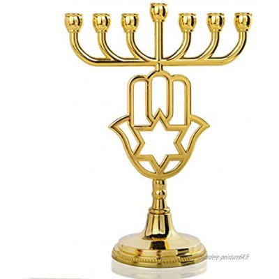 YU FENG Bougeoir Menorah 7 branches en métal doré avec étoile et main