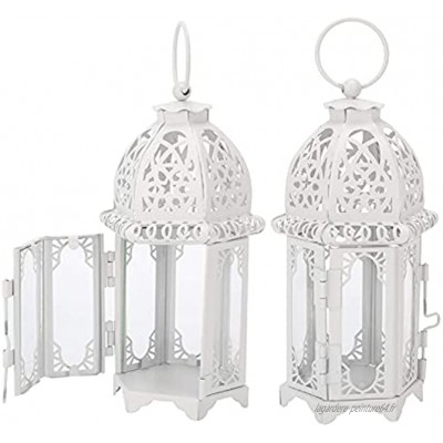 2pcs lanternes décoratives 16 x7x7cm Mini Lanterne Suspendue en métal pour Les parités et Les Mariages d'événements extérieurs intérieurs Blanc Transparent