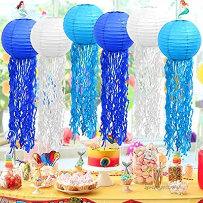 6PCS Lampion en papier de méduses Lanterne Tricoloreblanche,bleu,Bleu clair lanterne chinoise pour la décoration de la maison les fêtes et les mariages