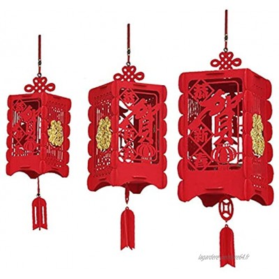 Dcolor 3 PIèCES SéRies Nouvel An Lanterne DéCorative Fu Sentait Lanterne Chinoise Rouge Lanterne Suspendue