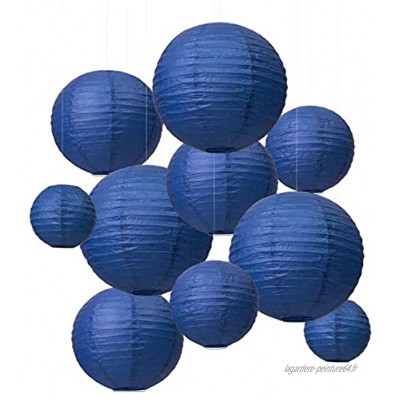 LIHAO 6" 8" 10" 12" Lampion Papier Boule pour Décoration Mariage Maison Anniversaire Noël Fête 10 pièces Bleu Foncé