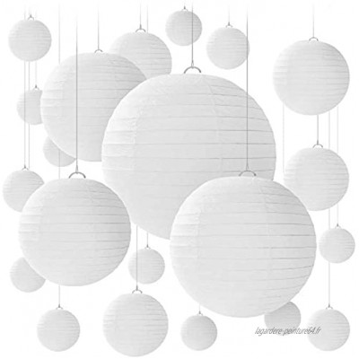 Lot de 20 lampions ronds en papier blanc pour mariage anniversaire Différentes tailles de 15 20 25 30 cm blanc