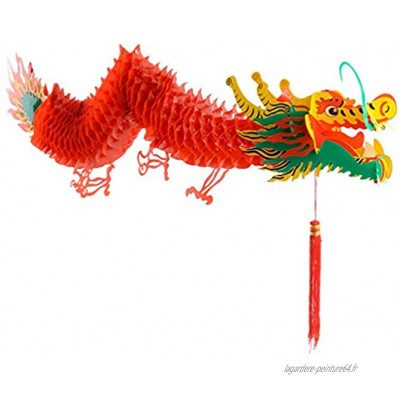 PRETYZOOM 3D Chinois Nouvel an Dragon Lanterne Guirlande Suspendus Décor Chinois Papier Dragon Décoration Nouvel an Fête Ornements pour La Maison Mur Printemps Festival Fournitures 1. 5 M