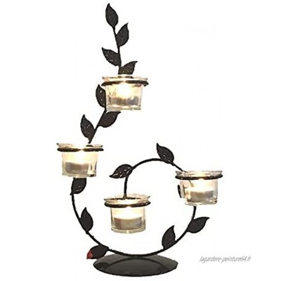 Hanren Bougeoirs en métal noir avec 4 photophores en verre pour bougies chauffe-plats sans bougie pour bars cafés restaurants fêtes dansantes et mariages