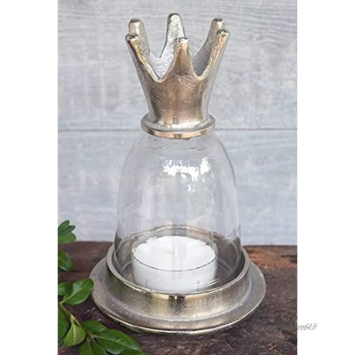 Photophore cloche en aluminium et verre style shabby vintage – Photophore couronne Décoration de Noël Cloche à gauche Grand