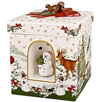 Villeroy & Boch Christmas Toys photophore «sapin de Noël» grand carré paquet cadeau décoratif en porcelaine à pâte dure convient pour les bougies chauffe-plat boîte à musique intégrée multicolore