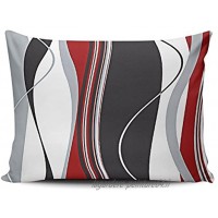 ymot101 Housse de coussin rectangulaire avec motif romantique à rayures verticales ondulées rouge noir blanc et gris 40 x 60 cm zippée
