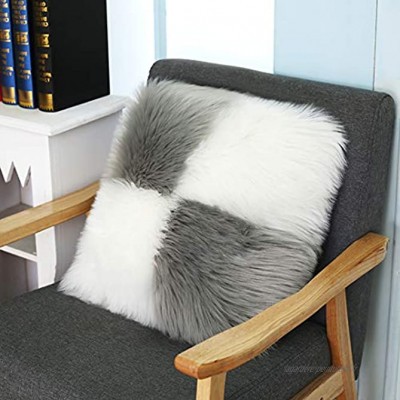 ZHOUZEKAI Housse de coussin carrée décorative en fausse fourrure pour salon canapé chambre etc. 45 x 45 cm blanc + gris