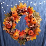 FLOWRY 1 couronne de citrouille artificielle en feuilles d'érable Couronne d'automne Couronne artificielle pour Halloween Thanksgiving fête sur le thème de la maison décoration de porte