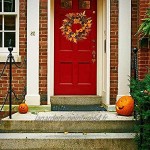 FLOWRY 1 couronne de citrouille artificielle en feuilles d'érable Couronne d'automne Couronne artificielle pour Halloween Thanksgiving fête sur le thème de la maison décoration de porte