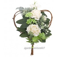 SMLJFO Couronne de roses blanches artificielles en forme de cœur avec eucalyptus pour porte d'entrée maison mariage décoration à suspendre Vert 22 x 30 cm